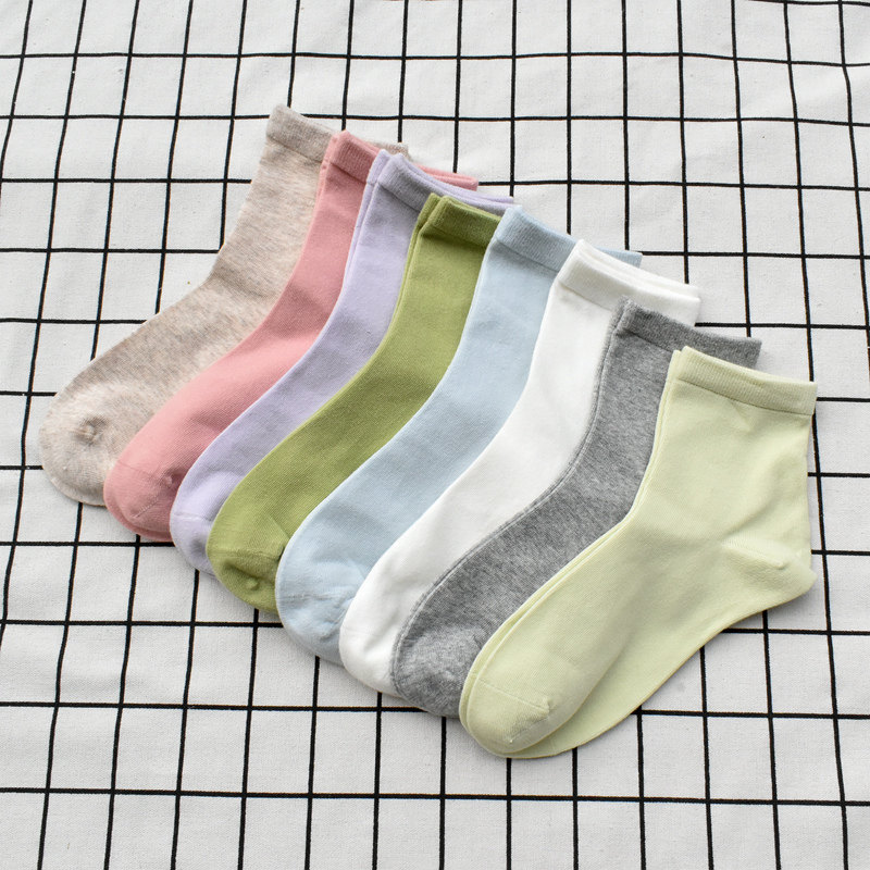 糖果色无骨女袜精梳棉