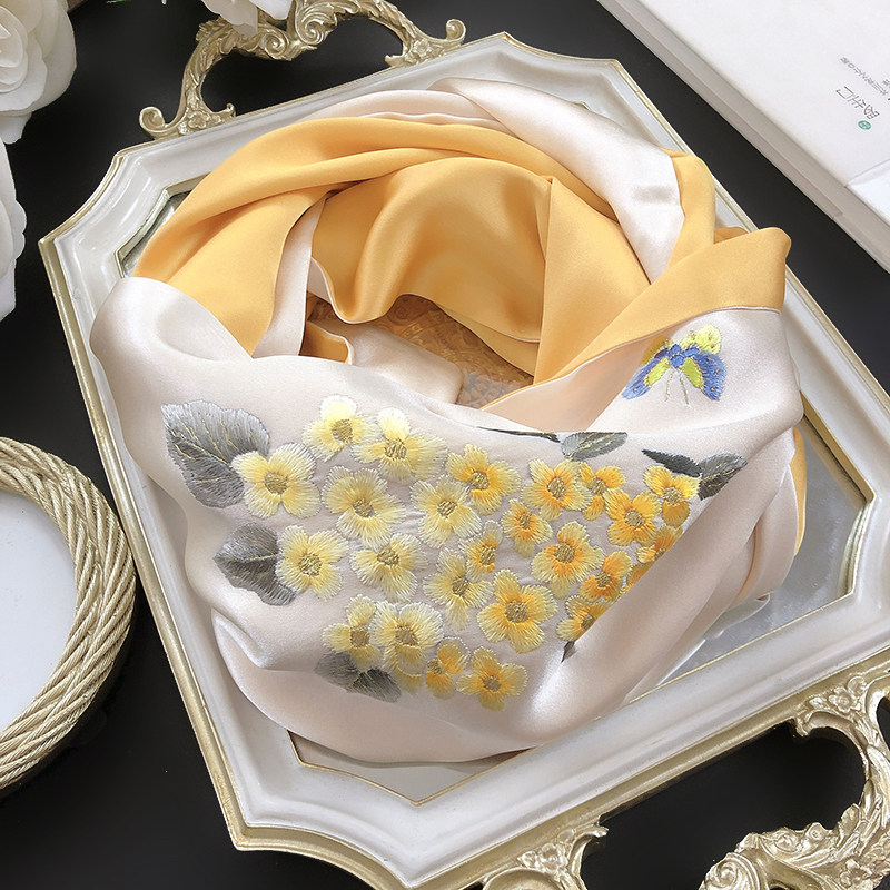 绣球蝴蝶杭州丝绸高档真丝刺绣围巾女桑蚕丝苏绣花披肩丝巾礼盒装