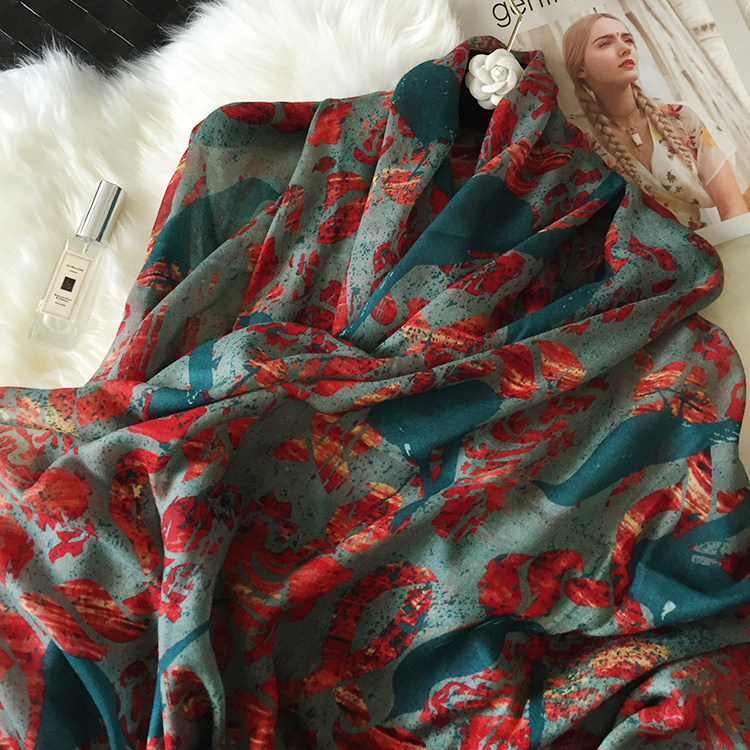 烈焰孔雀羊绒长款围巾女冬季百搭羊毛围巾散须超大保暖披肩女秋冬