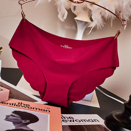 无痕内裤女中腰纯棉波浪花边不勒