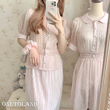 12Land FiFi chachnil法式波点半透蕾丝雪纺小众衬衫女娃娃领短袖