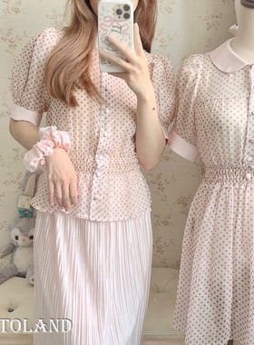 12Land FiFi chachnil法式波点半透蕾丝雪纺小众衬衫女娃娃领短袖