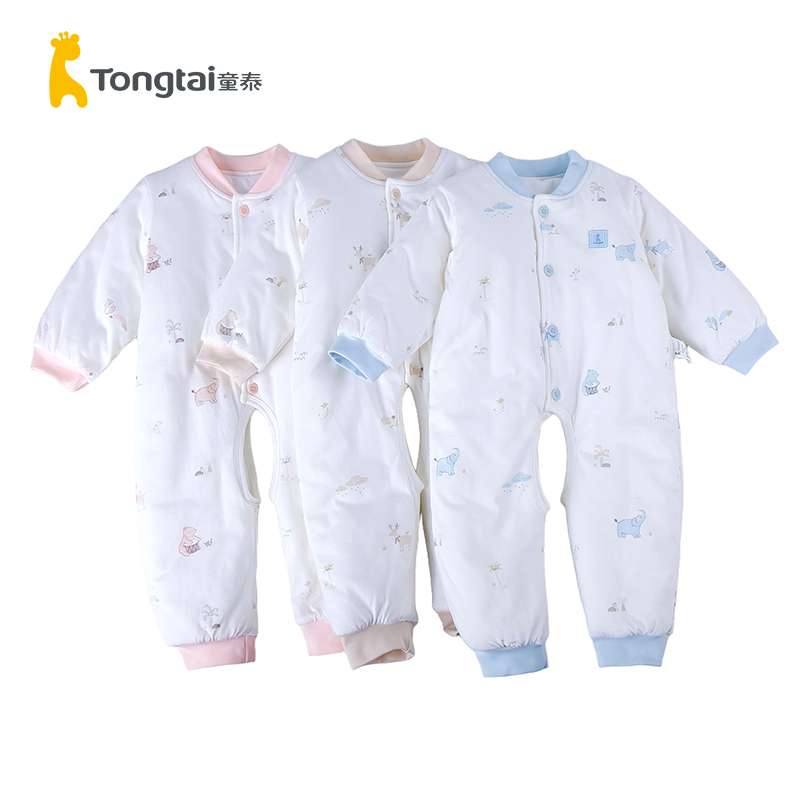 童泰秋冬季男女宝宝婴儿保暖夹棉衣服连体衣长袖开裆哈衣100克