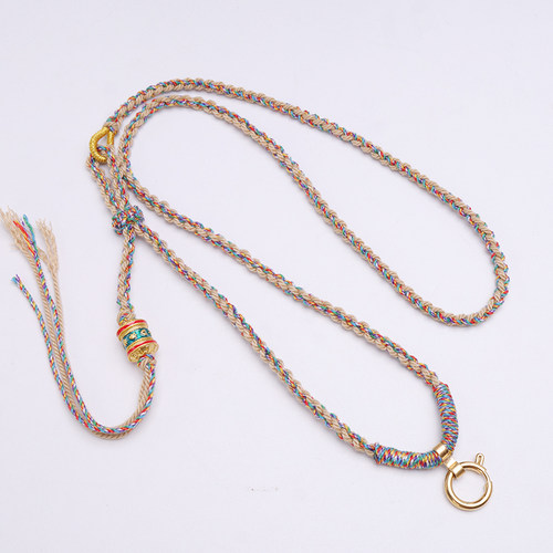 藏式五彩项链绳手搓棉唐卡挂绳