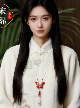 新年礼物手工宋锦珍珠项链发夹系