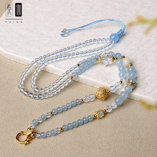 原创设计海蓝宝玉髓珠链绳泰国佛牌链子快拆多用扣水晶吊坠配链4m