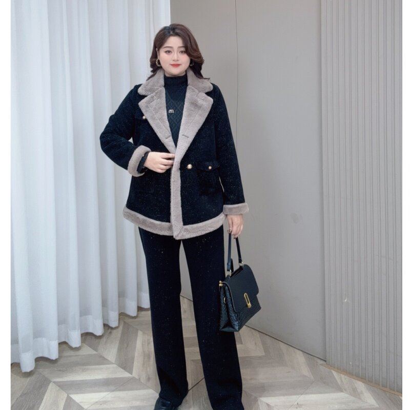 PWD32589（仅外套）冬季新款毛毛气质显瘦加厚外套大码【衣长70】