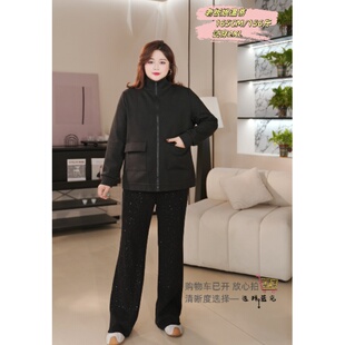 PWD33258【现货仅外套】韩版百搭立领拉链大码女装外套【衣长69】