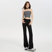 梨形身材黑色天丝微喇牛仔裤女2025夏季薄款冰丝喇叭马蹄拖地裤子