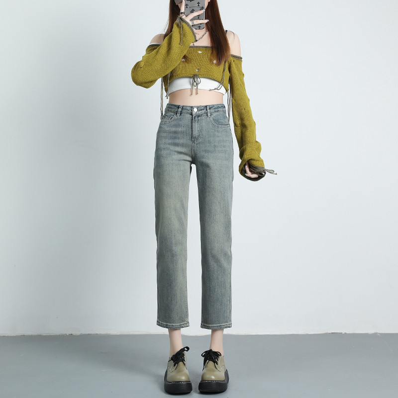 牛仔裤女2023年新款秋季高腰黄泥色显瘦大码小个子九分烟管直筒裤怎么样,好用不?