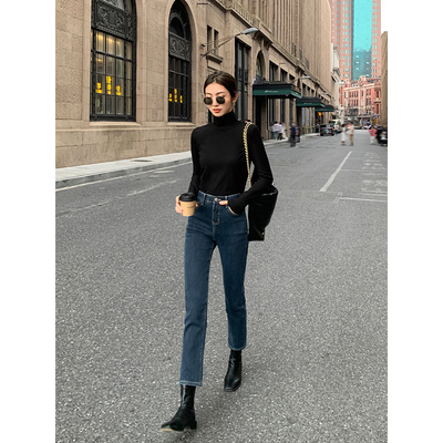 窄版蓝灰色直筒裤大码九分小个子