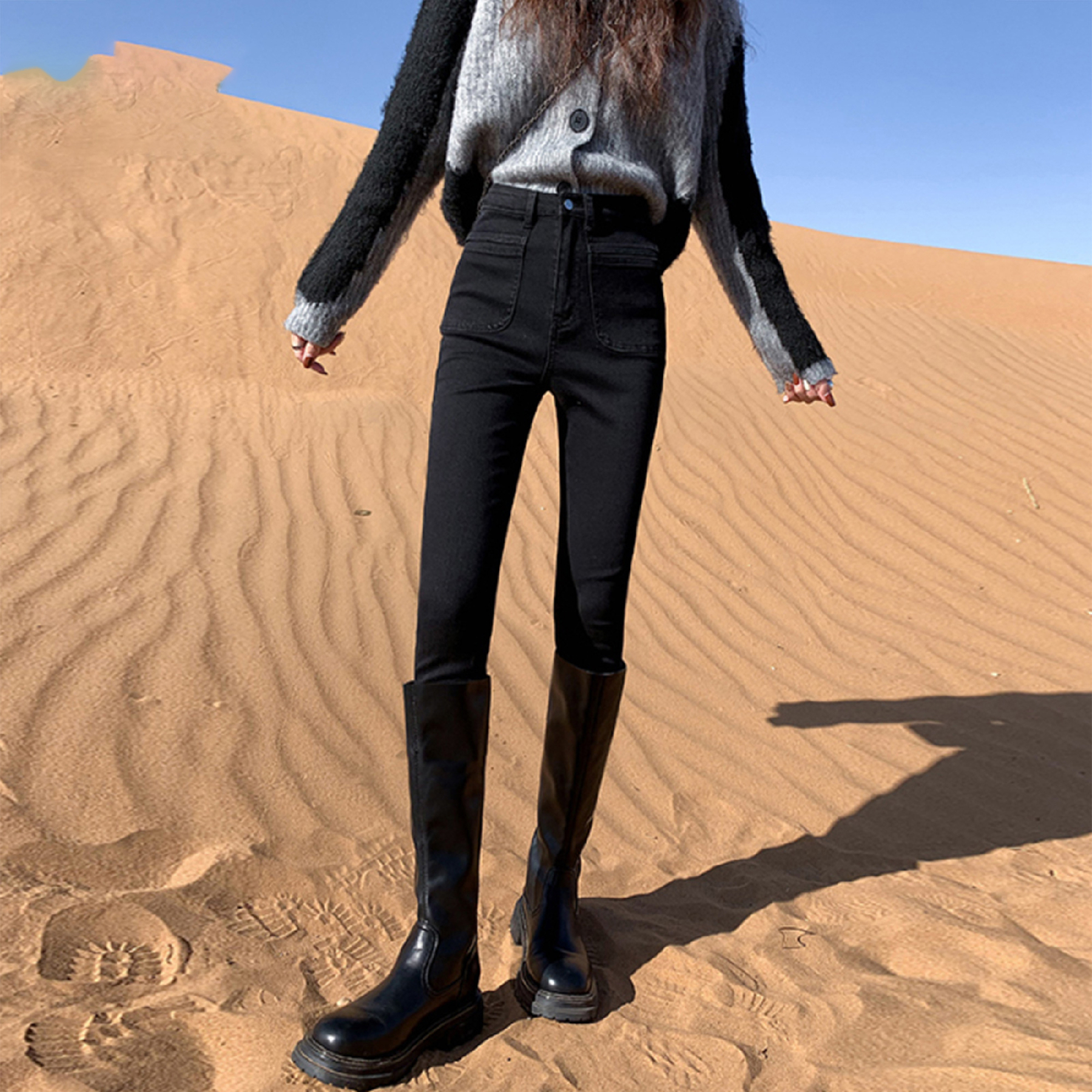 黑色小脚新款显瘦修身靴裤加绒裤