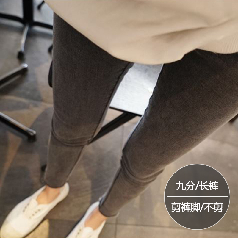 高腰牛仔裤女烟灰色高弹力紧身胖mm大码秋季2023年九分加绒小脚裤