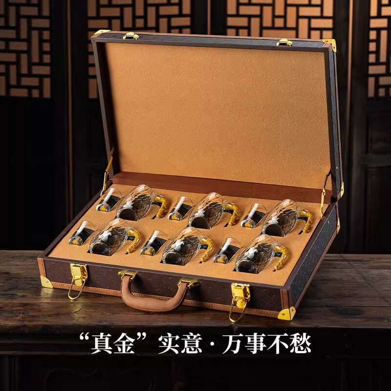 白酒杯分酒器酒具套装家用水晶子弹列酒杯高级感小酒盅金箔山礼盒