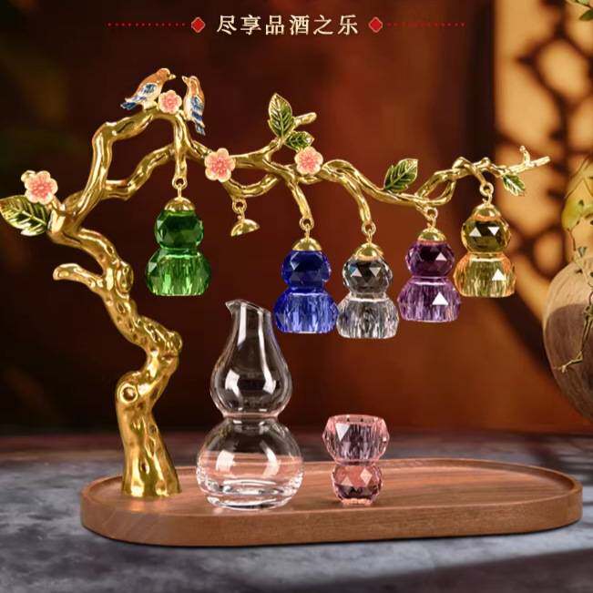 国潮创意酒具高级烈酒杯礼物水晶白酒杯套装家用七彩葫芦壶分酒器