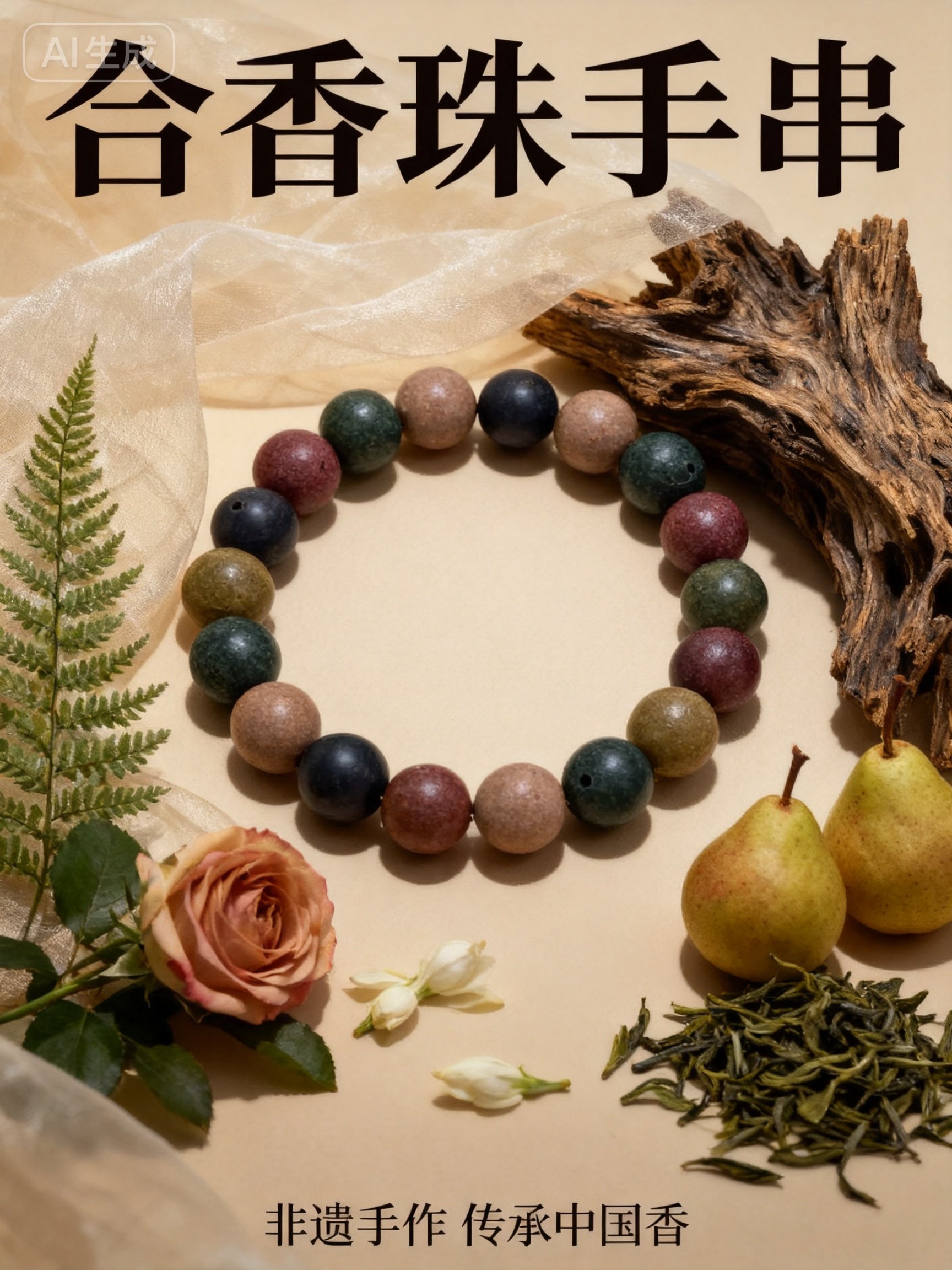 中式药手串古法天然药香手工制作文玩中药手串香珠饰品合香珠