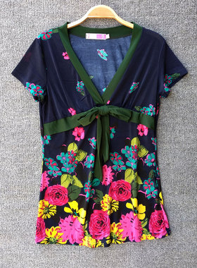 凉感冰丝棉 轻薄透气凉爽 遮肉短袖印花T恤外贸X200601KK