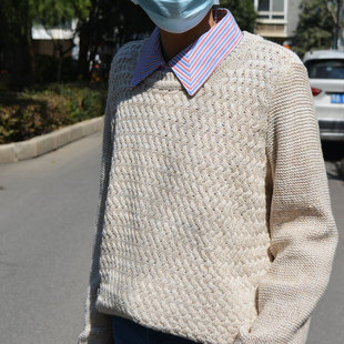 X200604 出口美单 编织纹理夹银丝长袖 毛衣圆领 女宽松有大码