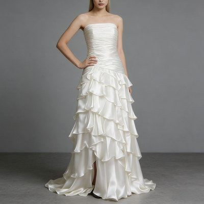 婚纱仿真丝大码蛋糕小拖尾定型