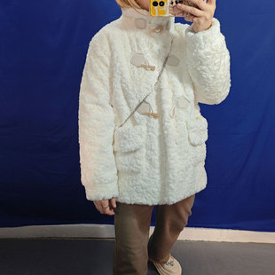 毛茸茸云朵感棉花糖外套 牛角扣仿皮草大衣夹薄棉厚实保暖女GC219