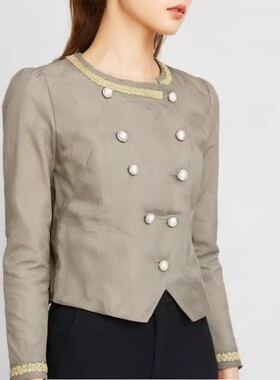 出口日单精梳棉提花夹克重工外套短款露脐女外贸Y040704KK