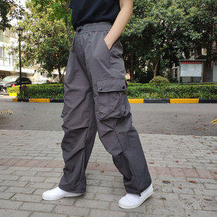 运动休闲可束脚防泼水女Z050302GC40 高腰宽松直筒裤 多袋工装 裤