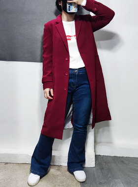 chic西装领坠感风衣长外套ins宽松复古日单出口日系0.8KG Y040301