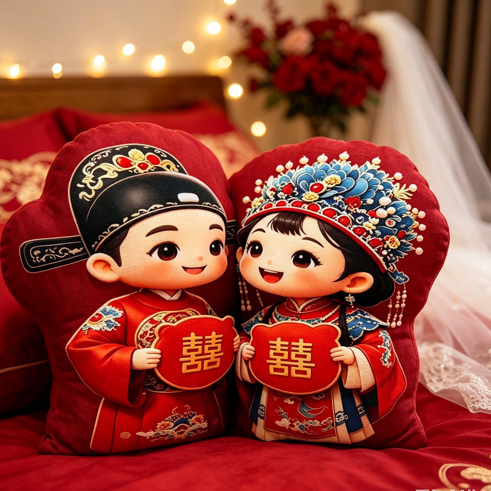压床娃娃一对结婚新款高档喜字抱枕婚房新婚婚庆公仔喜娃金童玉女
