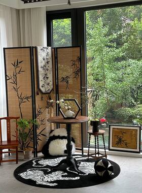 宋代美学新中式屏风竹子茶室隔断竹编客厅围挡国风竹影折叠实木