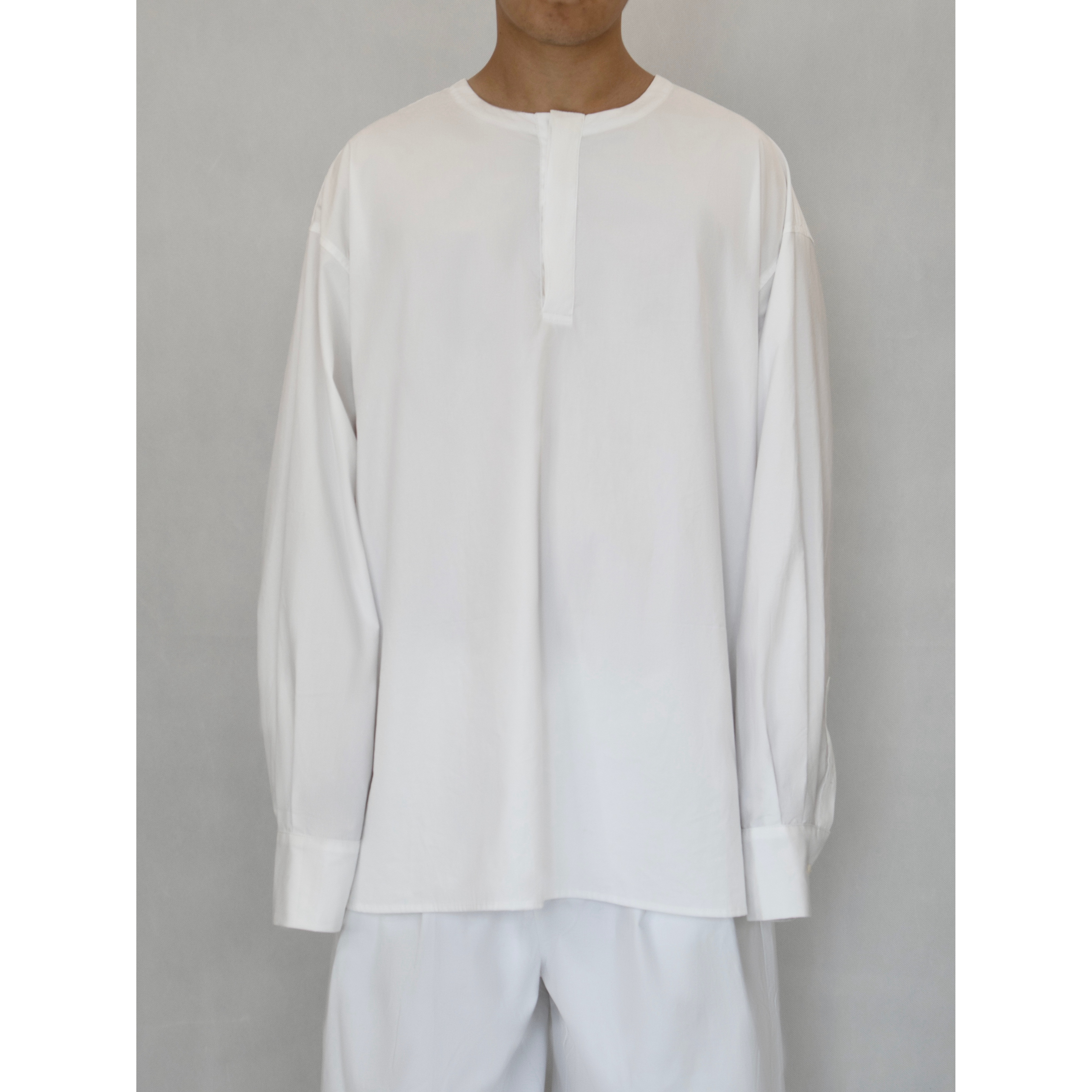 YOWSAH 纯粹大廓形长后片圆领套头进口全棉白衬衫 白色衬衣