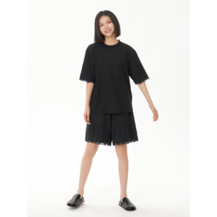 YOWSAH amoroso系列 花边刺绣短袖 针织爽滑全棉T恤男女同款