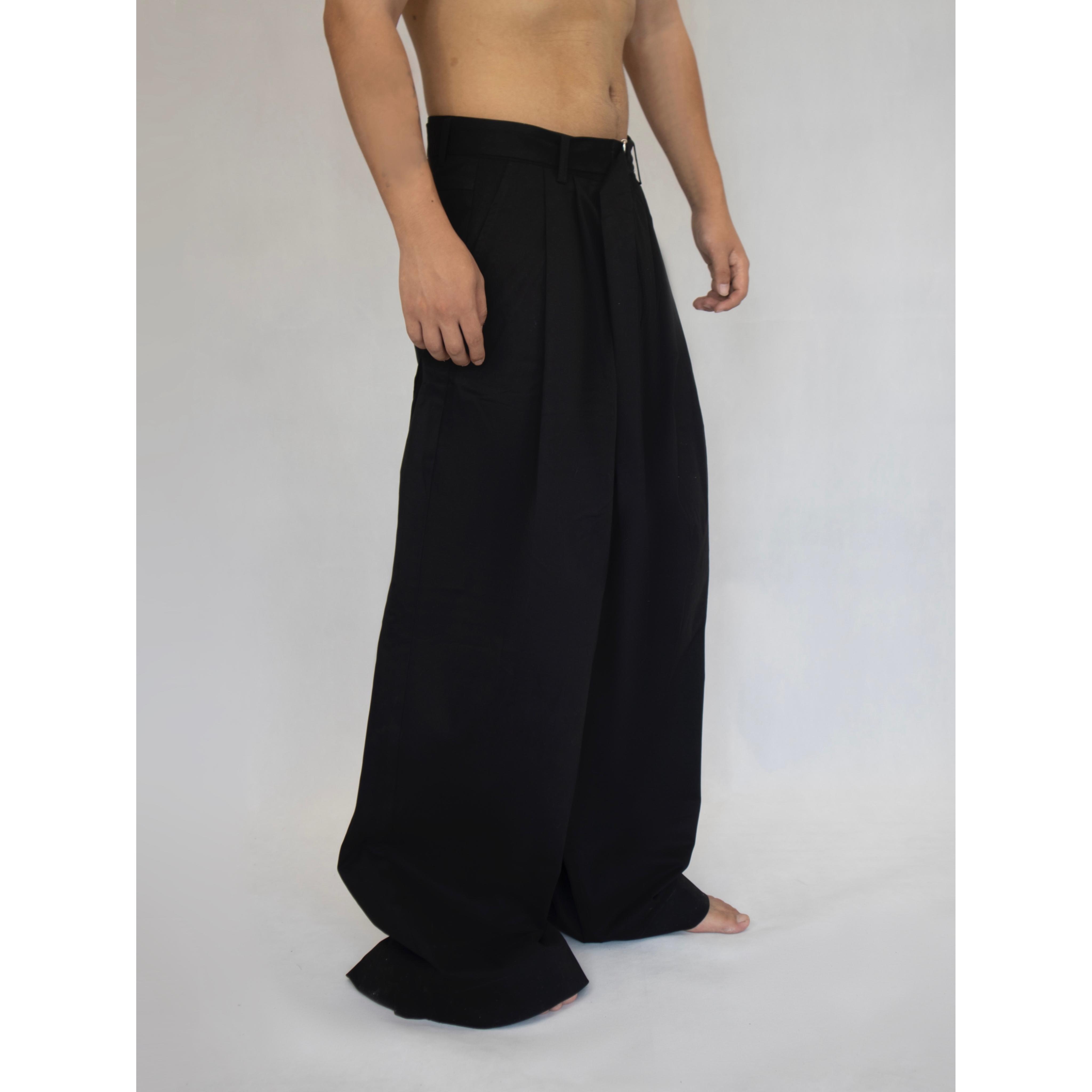 YOWSAH 抽摺阔腿休闲裤 黑色