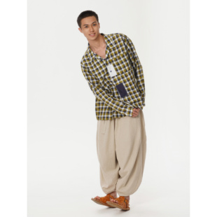 男女同款 衬衫 wave系列 法国麻格纹撞色补丁刺绣透气长袖 YOWSAH