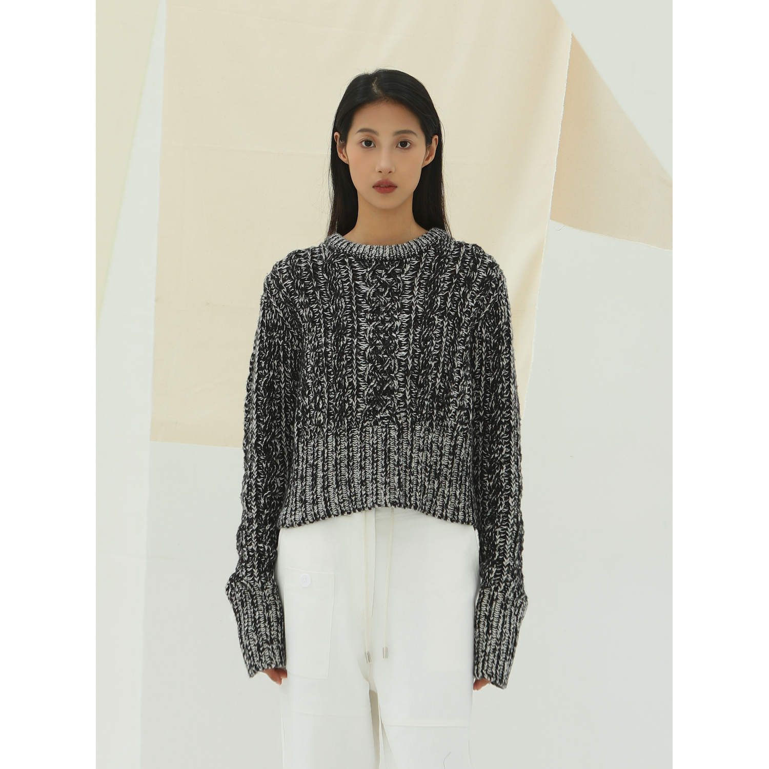 花式纱竖条纹慵懒风透感针织衫