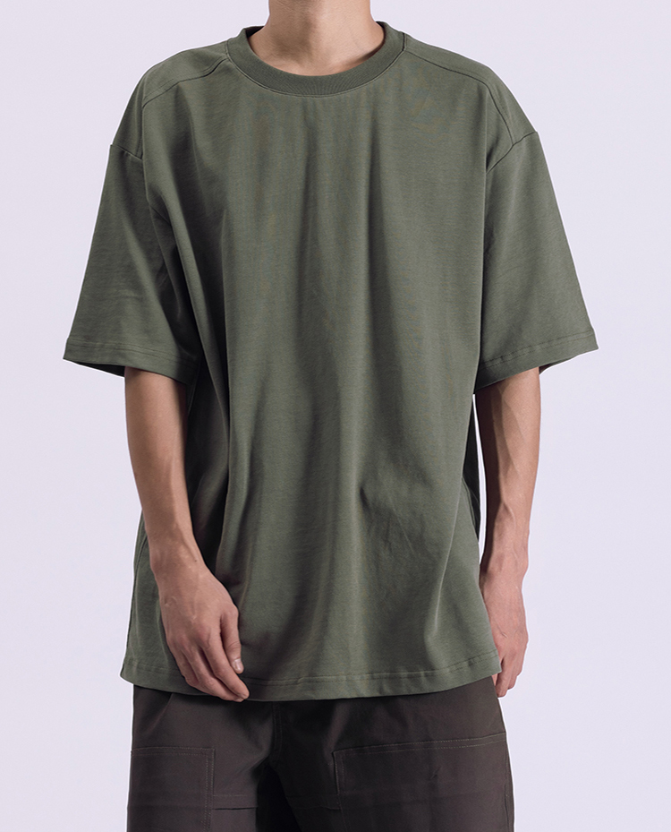 YOWSAH 300g重磅纯棉 圆领宽松淡绿灰T恤