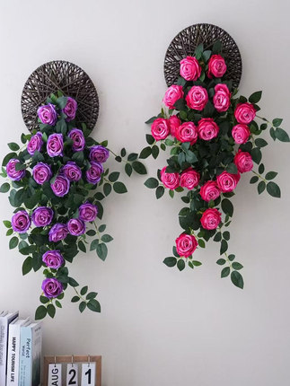 Simulated Snow Mountain Puff Rose Wall Hanging Flower Balcony Wall Green Plant Decoration Artificial Flower Hanging Orchid Living Room Wall Hanging Flower