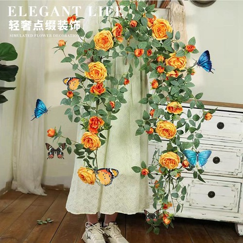 仿真玫瑰花藤蔓客厅室内阳台空调管道庭院装饰假花藤条墙壁挂绿植