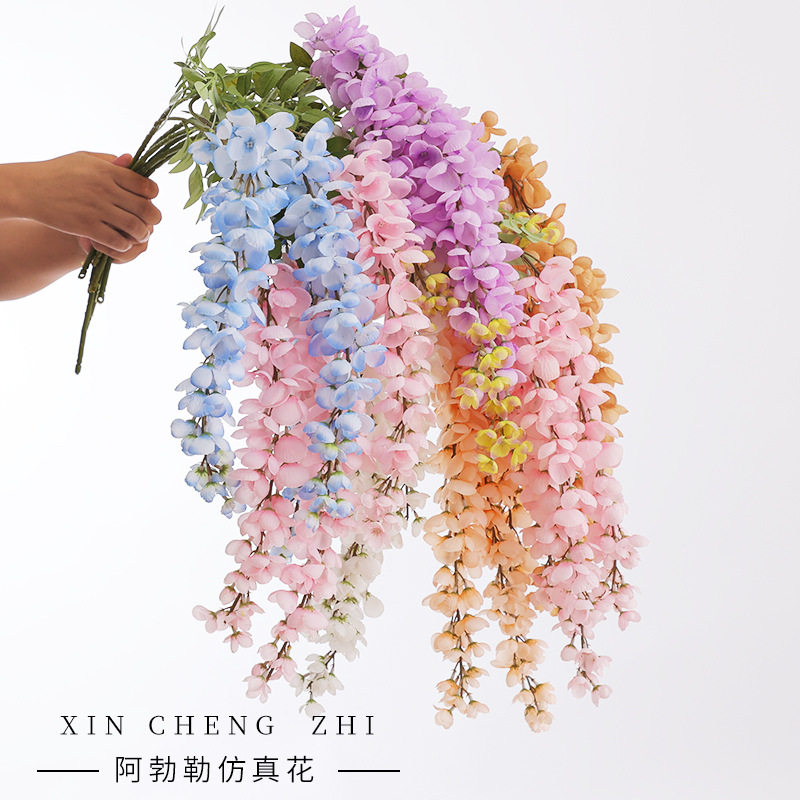 仿真阿勃勒紫藤花长枝串吊顶假花绢花垂吊花藤拍照藤蔓婚庆装饰花