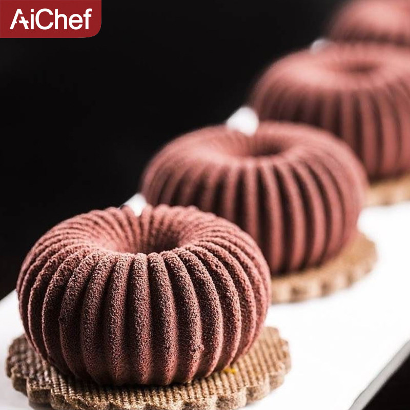 AiChef 6连密线圆环形硅胶模具法式慕斯甜点甜甜圈蛋糕 烘焙模具