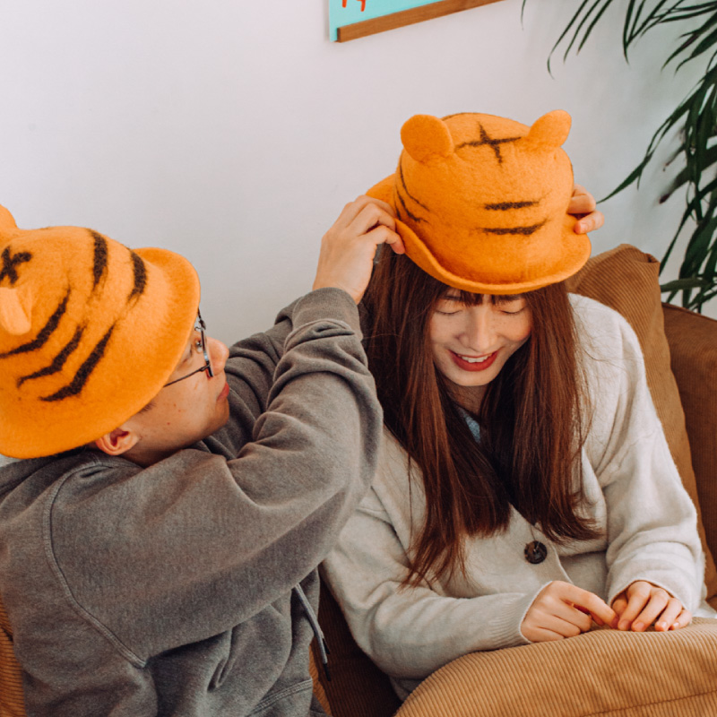 树可尼泊尔纯羊毛毡老虎帽