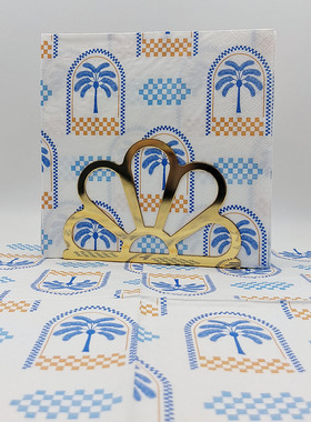 蓝色棕榈树印花餐巾纸节日装饰高档方巾纸派对一次性木浆纸面巾纸