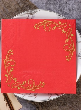 中式红色彩色餐巾纸印花纸巾婚礼酒杯插花纸摆台装饰20张纯木浆纸