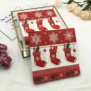 圣诞款红色袜子彩色印花餐巾纸甜品咖啡厅节庆纸巾口布一次性餐垫