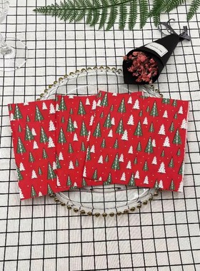 彩色印花餐巾纸红色圣诞树方形纸派对圣诞节专用一次性餐垫纸巾