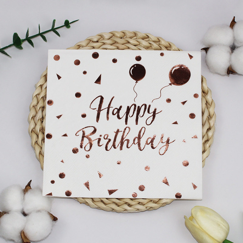Pomparty Birthday Themed Napkins with Gold Foil Balloons and Polka Dots Happy Birthday Decoration Table Napkins