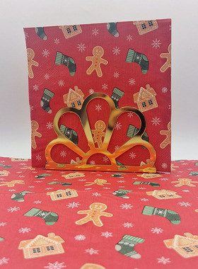 圣诞节日氛围感餐巾纸红色姜饼人圣诞袜雪屋印花纸巾一次性面巾纸