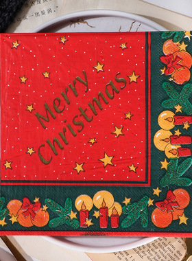 PomParty圣诞主题餐巾纸红色印花2层20张节日装饰纸巾派对面巾纸