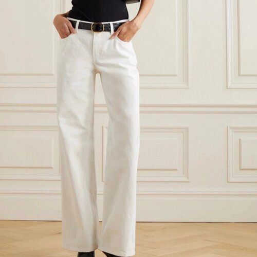 春季ROW亚麻高腰阔腿牛仔裤女