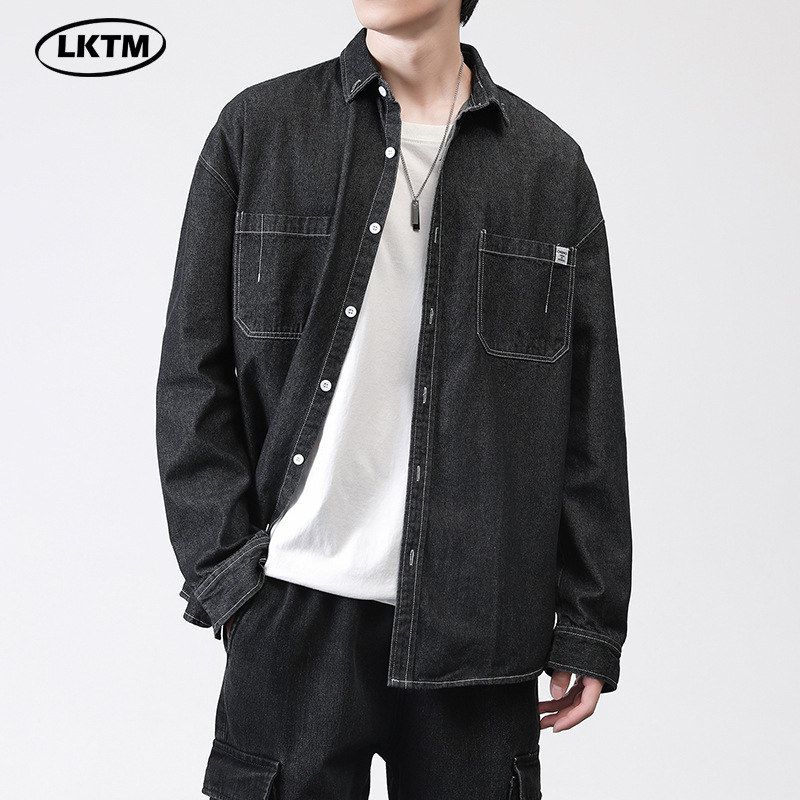 长袖LKTM男装新款工装牛仔衬衫衬衣宽松#外套男韩版秋冬水洗潮流