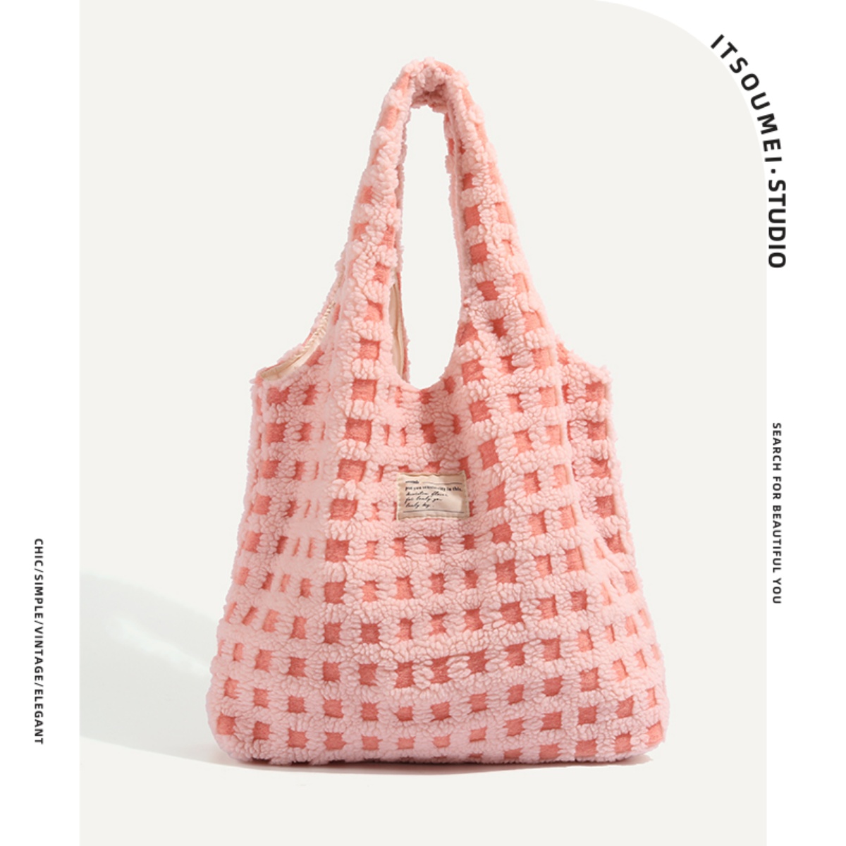 ITSOUMEI华夫格毛绒大容量冬季通勤百搭学生托特包包女单肩背心包